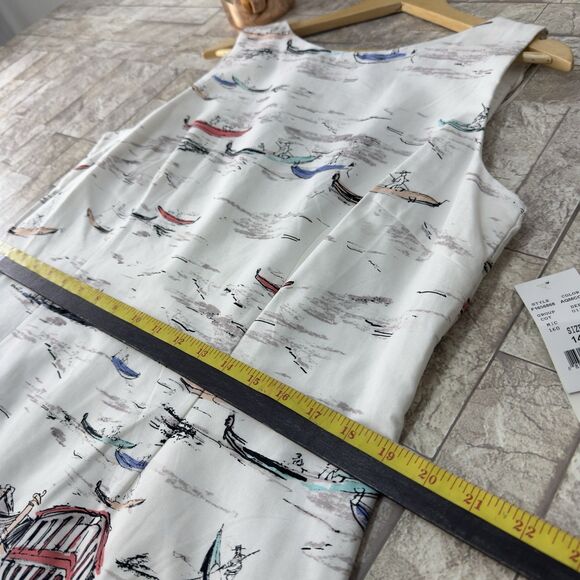 NWT Leslie Fay Venice Gondula Boat White Sleeveless Knee Length Shift Dress 14 - Picture 17 of 17